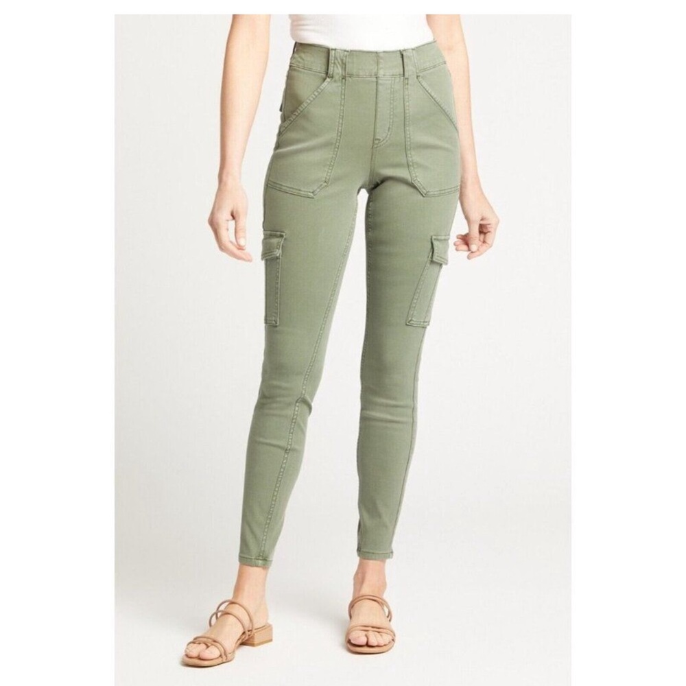 Spanx Stretch Twill Ankle Cargo Jogger Pants Size Small Soft Sage Green